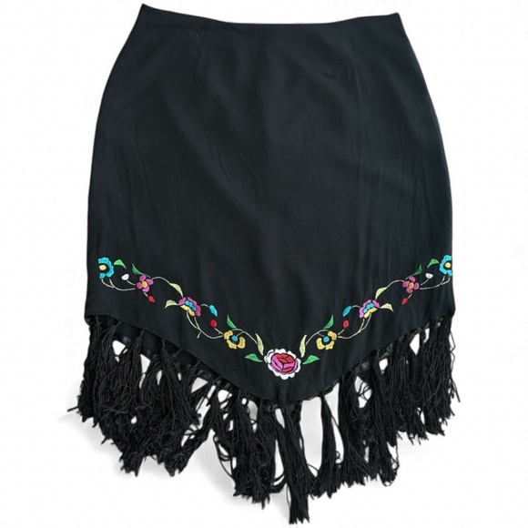 Guess Embroidered Fringe Asymmetrical Mini Skirt – Y2K Boho Chic (Size 28 / S) - Picture 1 of 9